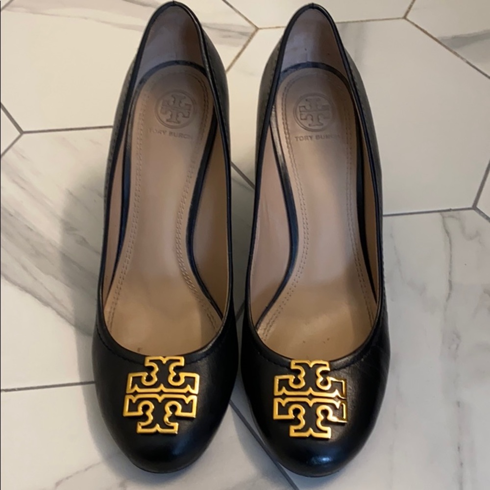 Tory Burch Black Chelsea Logo Wedges